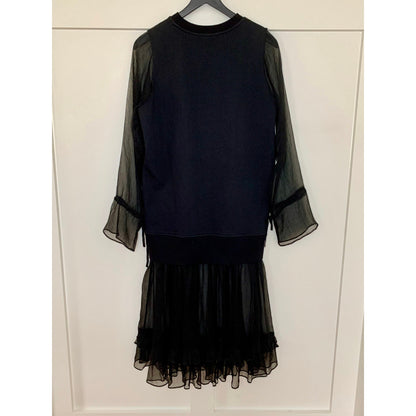 UOOYAA Mini Dress Godzilla Graphic Print Black Small Chiffon Long Sleeve Ruffle