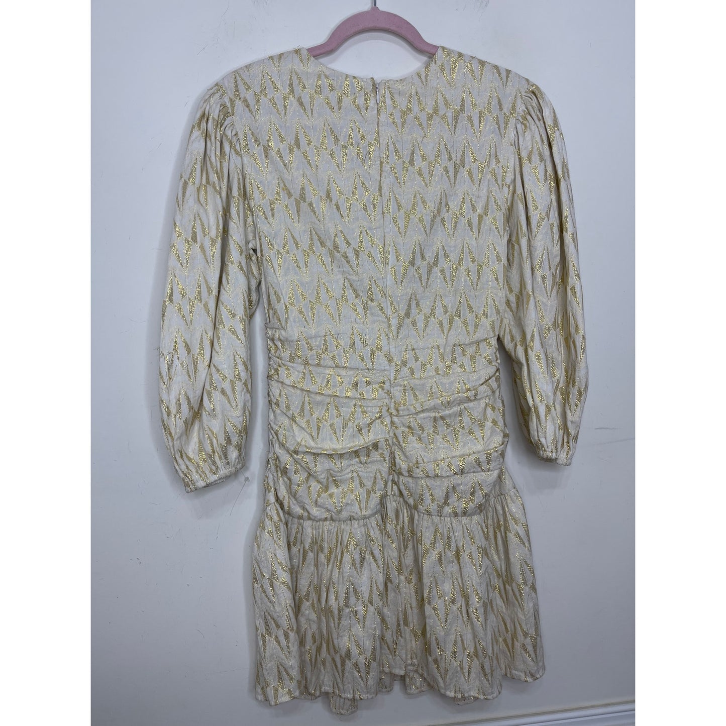 Rhode Donna Dress in Cream Metallic Size XS Mini Balloon Sleeve Lined Party
