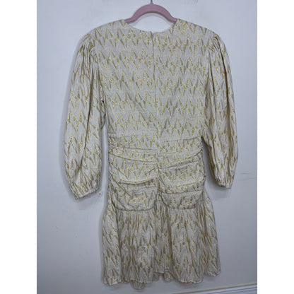 Rhode Donna Dress in Cream Metallic Size XS Mini Balloon Sleeve Lined Party
