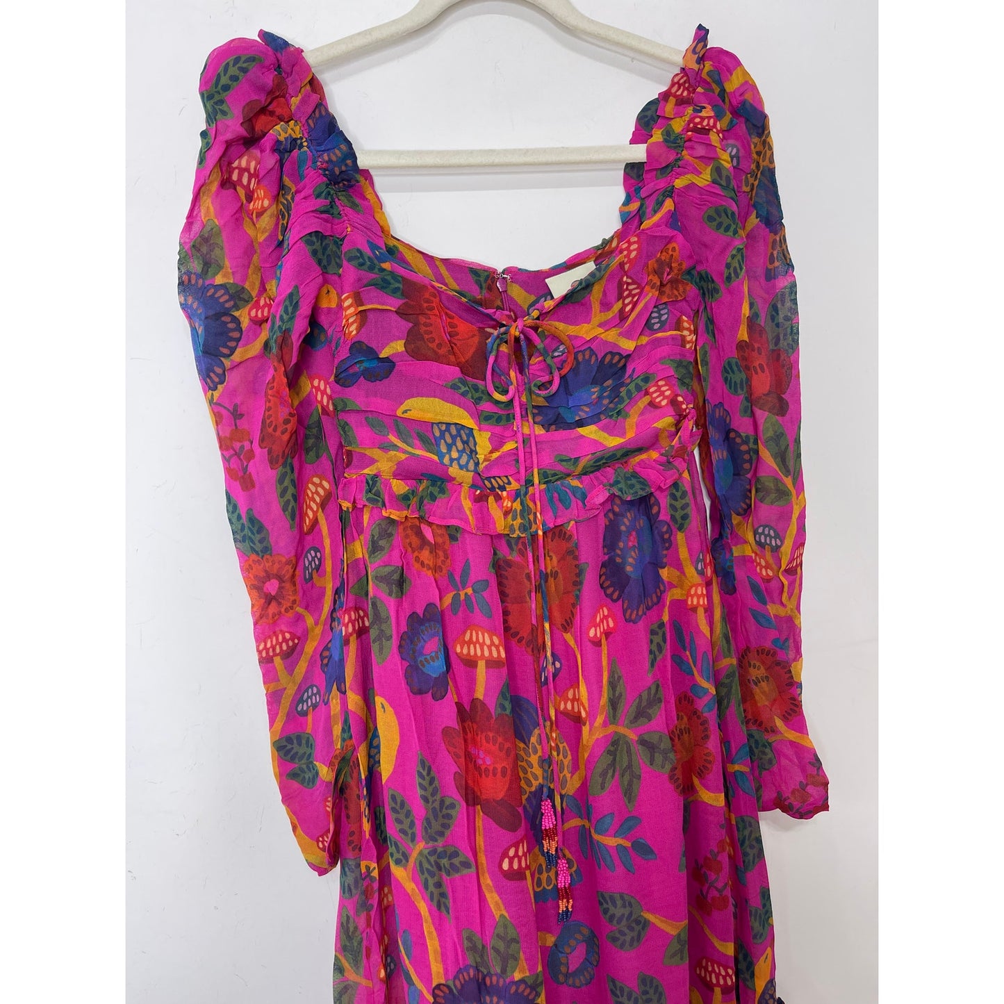 Farm Rio Sweet Forest Maxi Dress Pink Size XS Floral Long Sleeve Keyhole Lined
