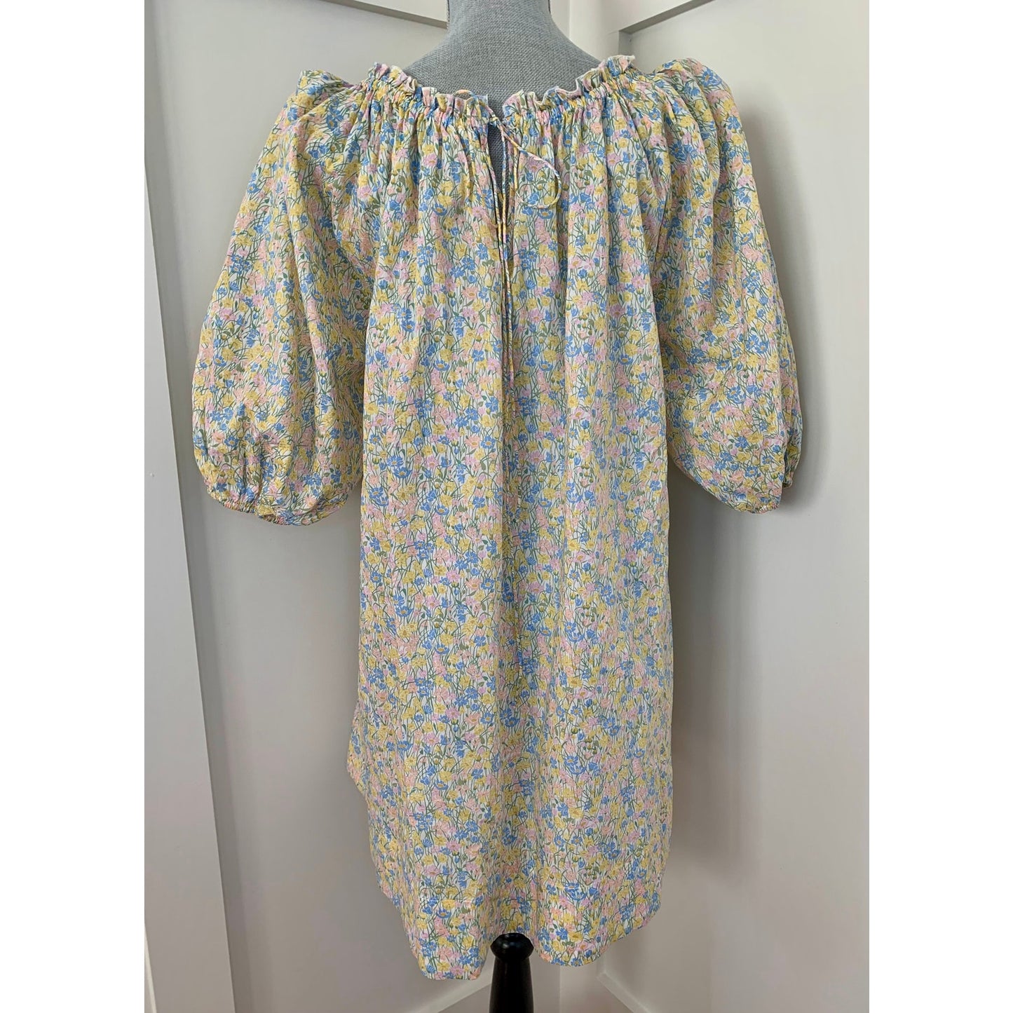For Love & Lemons Merian Tunic Mini Dress Green Floral Small Short Sleeve Ruffle