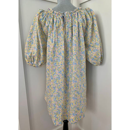 For Love & Lemons Merian Tunic Mini Dress Green Floral Small Short Sleeve Ruffle