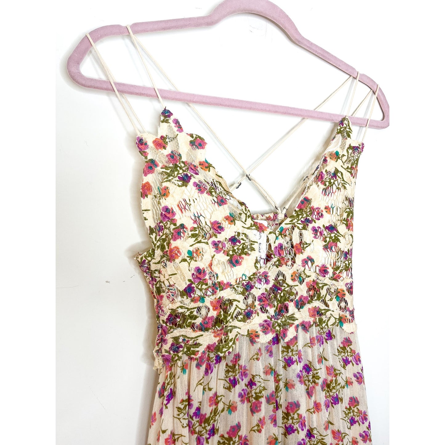 Free People Adella Printed Mini Slip Dress in Petal Pink Size Small