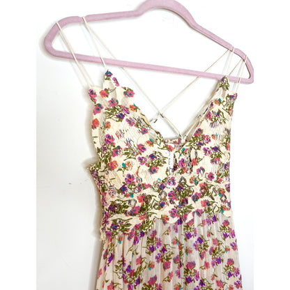 Free People Adella Printed Mini Slip Dress in Petal Pink Size Small