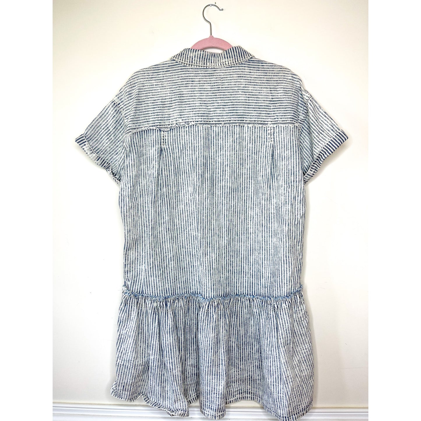 We the Free X Free People Denim Pinstripe Drop Waist Mini Dress Size Medium