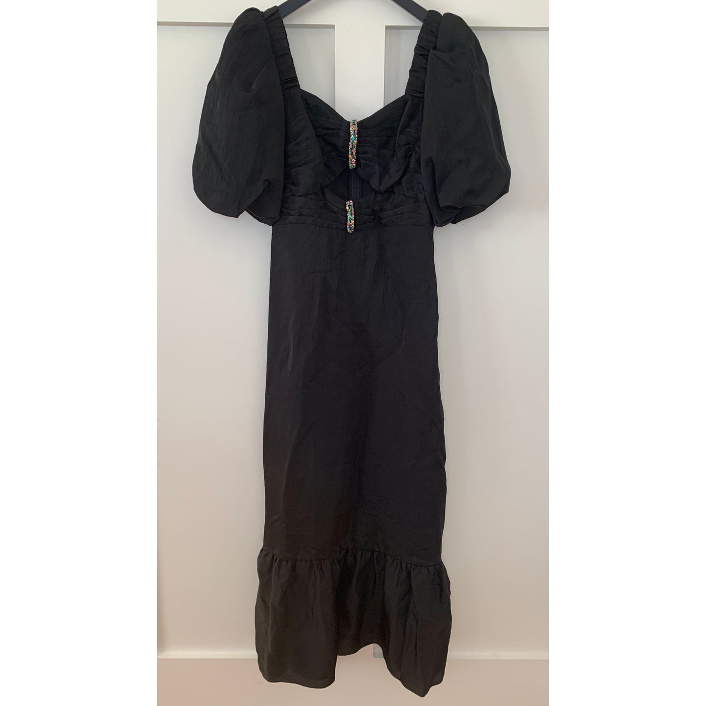 Sandro Falbala Midi Dress Black Sz 34 Short Sleeve Rhinestone Embellished Cutout