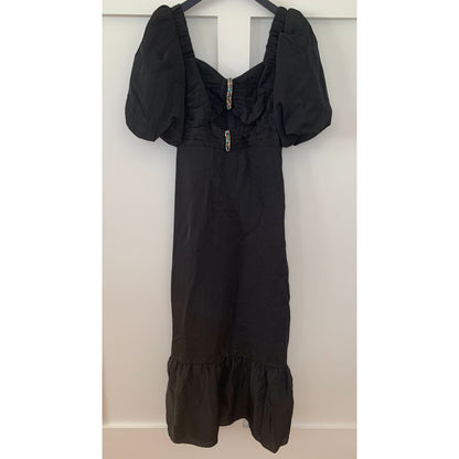 Sandro Falbala Midi Dress Black Sz 34 Short Sleeve Rhinestone Embellished Cutout