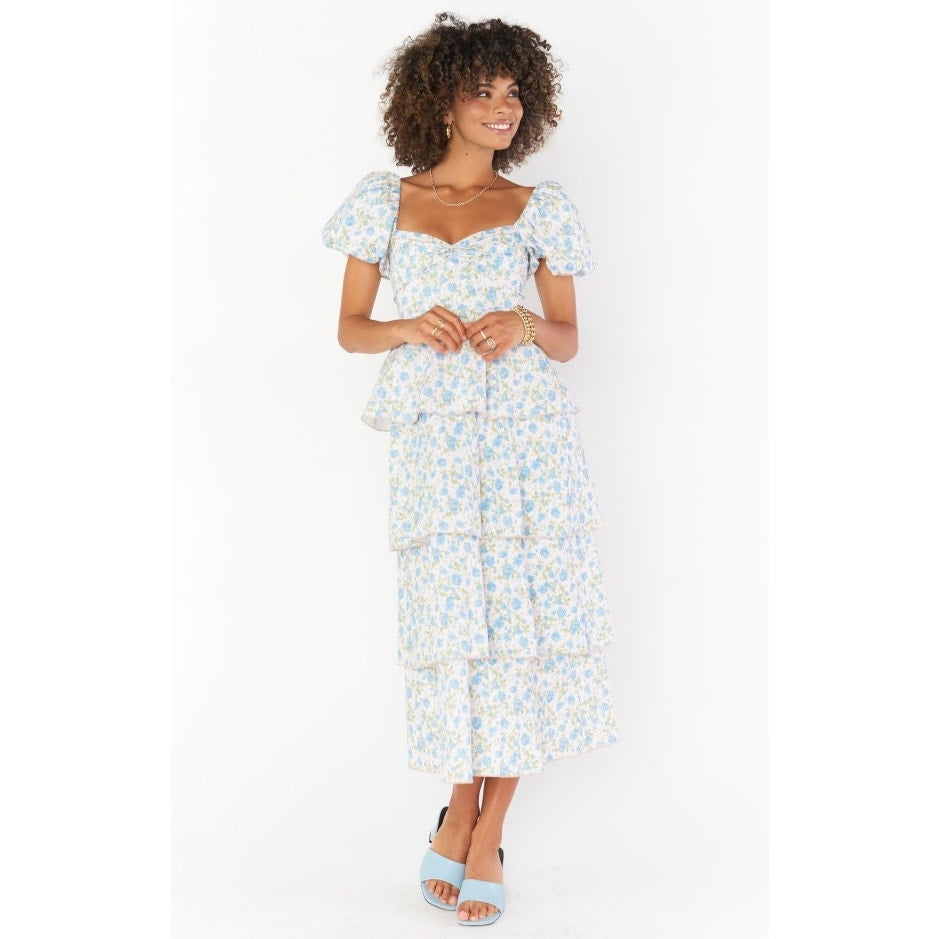 Show Me Your Mumu Va Va Midi Dress in Charming Rose Size 2X Floral Puff Sleeve