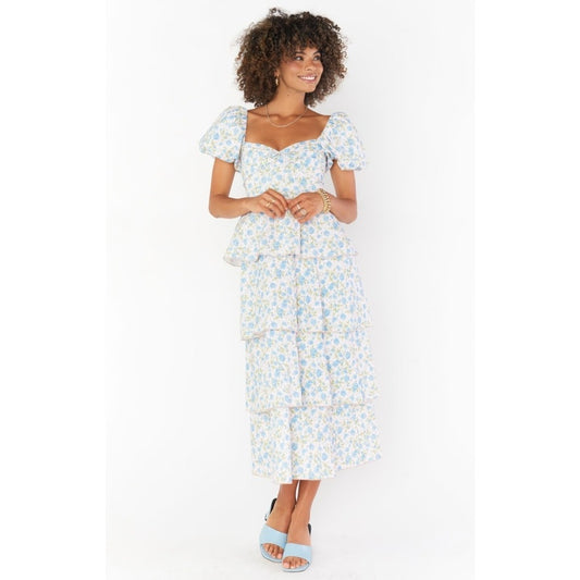 Show Me Your Mumu Va Va Midi Dress in Charming Rose Size 2X Floral Puff Sleeve