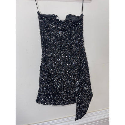 Retrofete Omer Sequin Mini Dress Small Gunmetal Black Embellished Sleeveless
