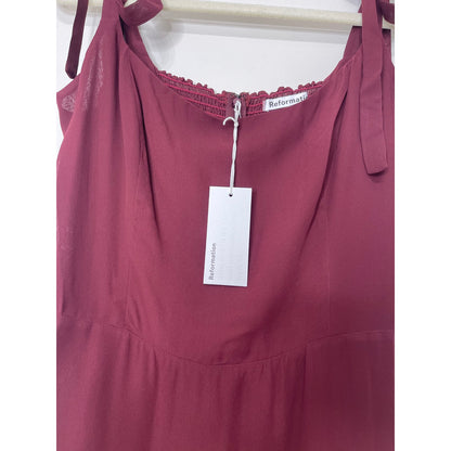 Reformation Besse Midi Dress in Plum Size 12 Sleeveless Lace Tie Lined Zip Back