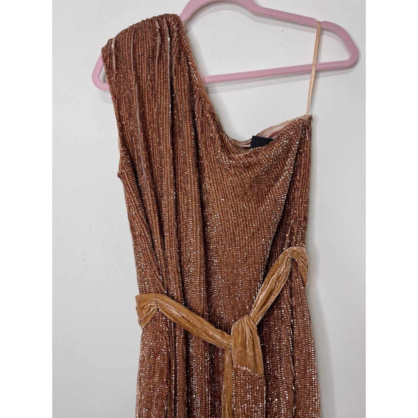 Retrofete The Ella Sequin Dress in Bronze Size XL Embellished One Shoulder Lined
