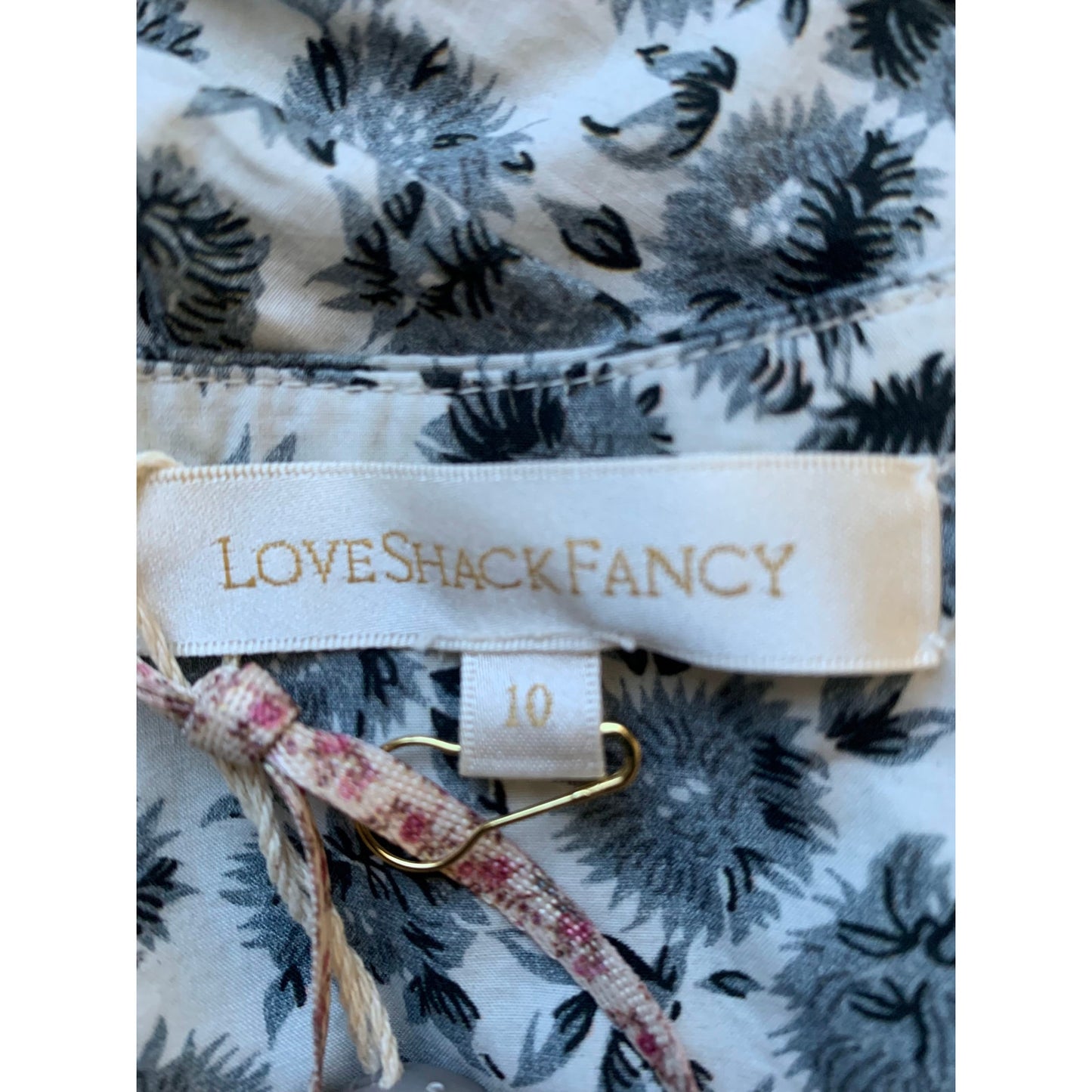 Love Shack Fancy Paris Mini Dress in Warm Grey Size 10 Long Sleeve Lined V-Neck