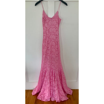 Caroline Constas Morgana Gown Maxi Dress Pink Small Floral Lace Sleeveless
