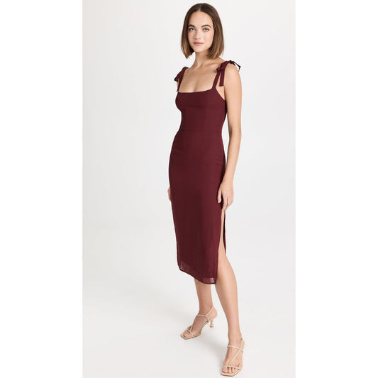 Reformation Besse Midi Dress in Plum Size 10 Sleeveless Lined Lace Tie Smocked