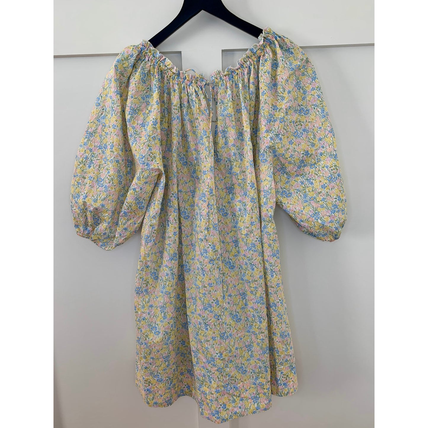 For Love & Lemons Merian Tunic Mini Dress Green Floral Small Short Sleeve Ruffle