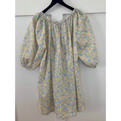 For Love & Lemons Merian Tunic Mini Dress Green Floral Small Short Sleeve Ruffle