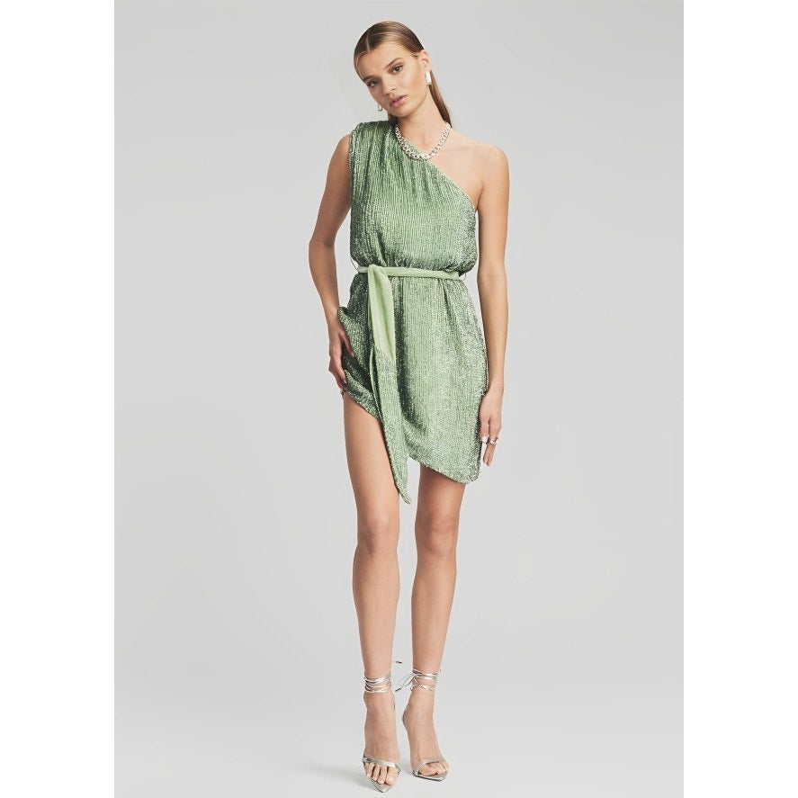 Retrofete Ellla Sequin Dress in Sage Small Mini One Shoulder Sleeveless Party