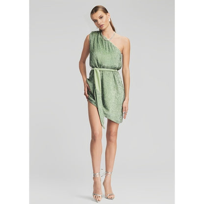 Retrofete Ellla Sequin Dress in Sage Small Mini One Shoulder Sleeveless Party