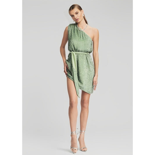Retrofete Ellla Sequin Dress in Sage Small Mini One Shoulder Sleeveless Party