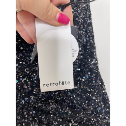 Retrofete Omer Sequin Mini Dress Small Gunmetal Black Embellished Sleeveless