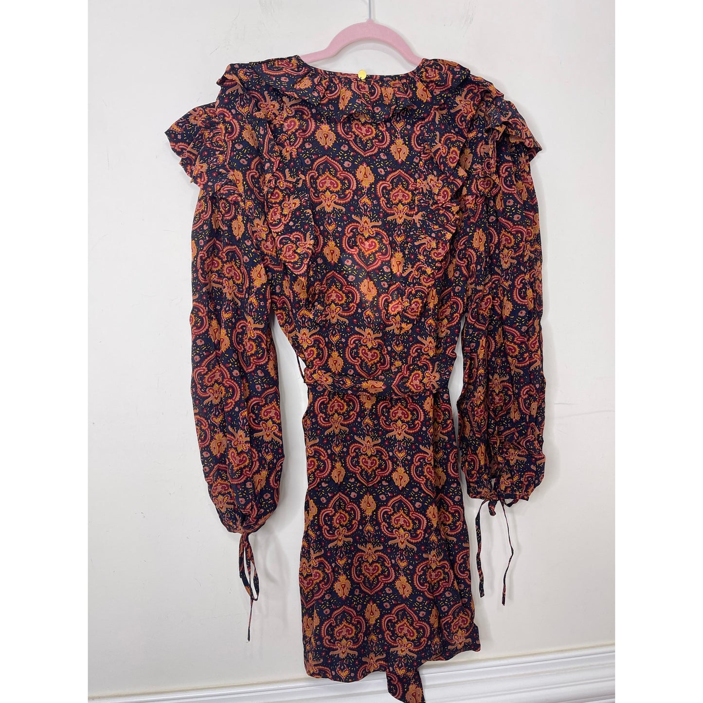 Antik Batik Mylo Printed Mini Dress Large/42 Paisley Long Sleeve Lined V-Neck