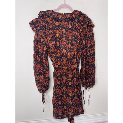 Antik Batik Mylo Printed Mini Dress Large/42 Paisley Long Sleeve Lined V-Neck