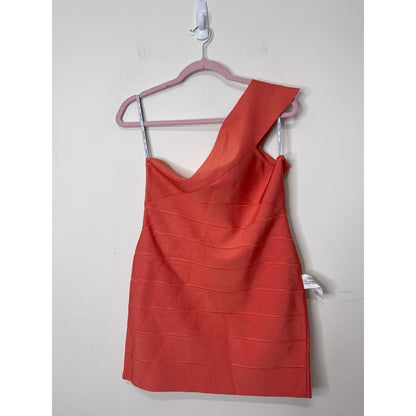 Herve Leger One Shoulder Bandage Mini Dress in Deep Sea Coral Size XL Stretch
