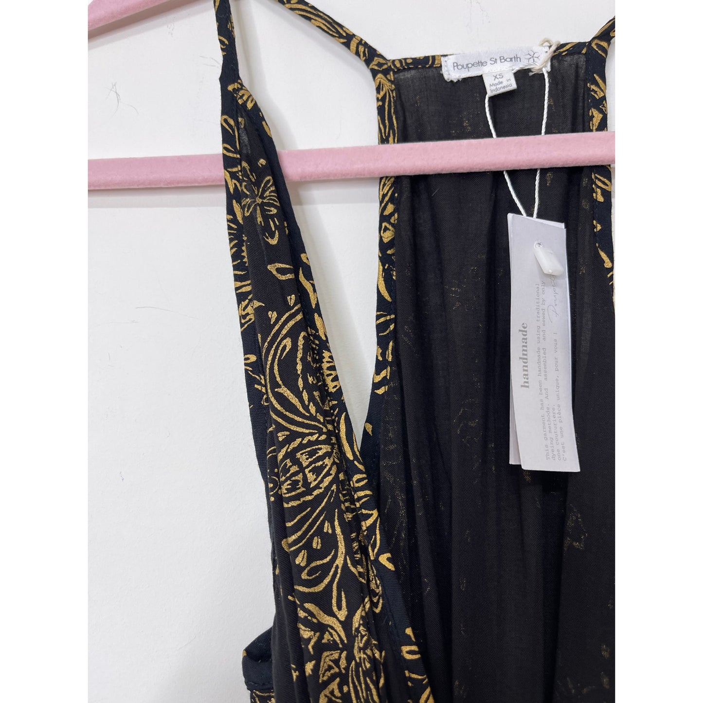Poupette St. Barth Black & Gold Printed Wrap Midi Dress Size XS Sleeveless