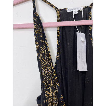 Poupette St. Barth Black & Gold Printed Wrap Midi Dress Size XS Sleeveless