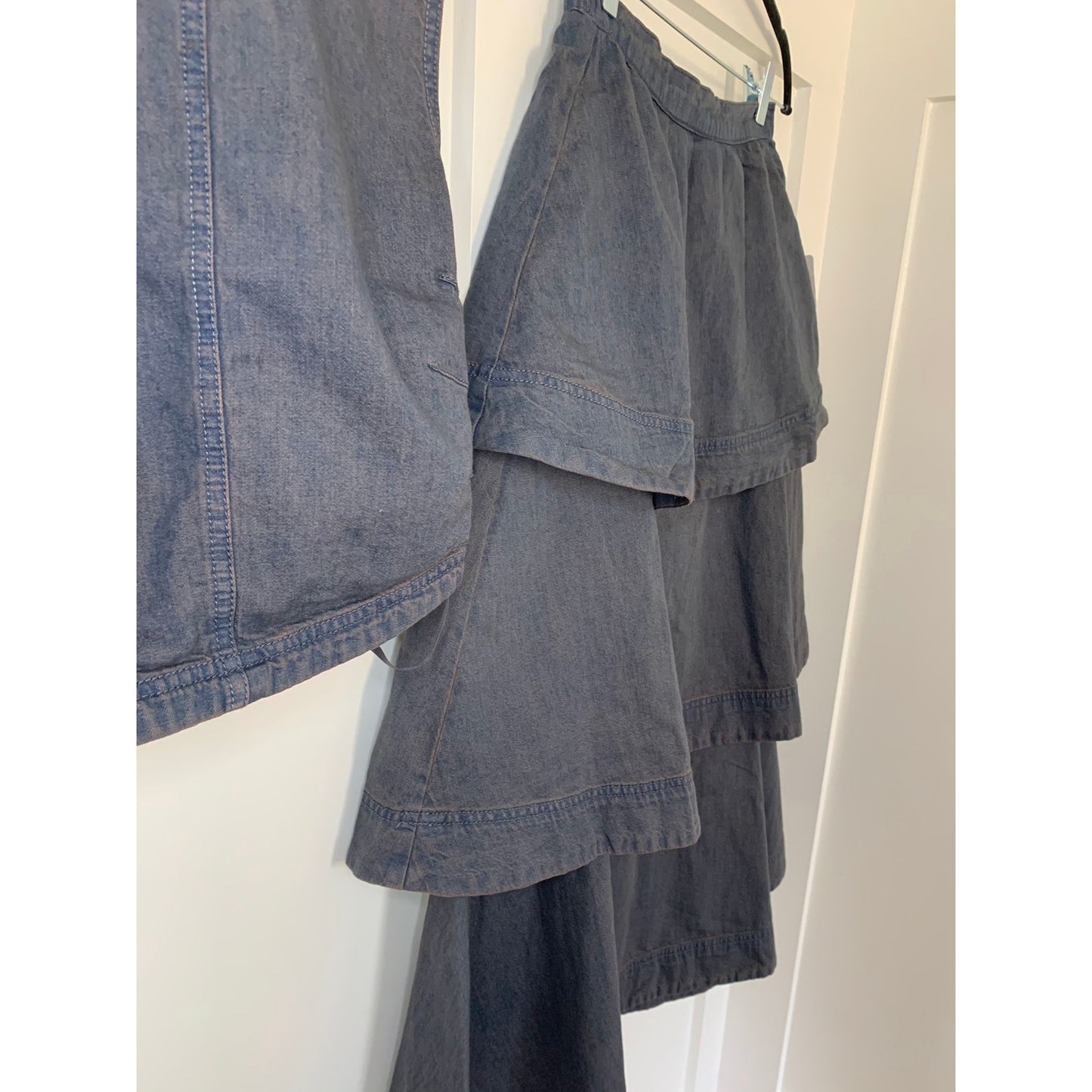 Free People Ryder Denim Set in After Dark Black Small Sleeveless Tiered Cotton