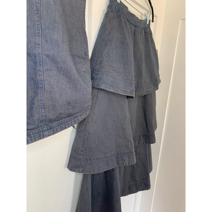 Free People Ryder Denim Set in After Dark Black Small Sleeveless Tiered Cotton