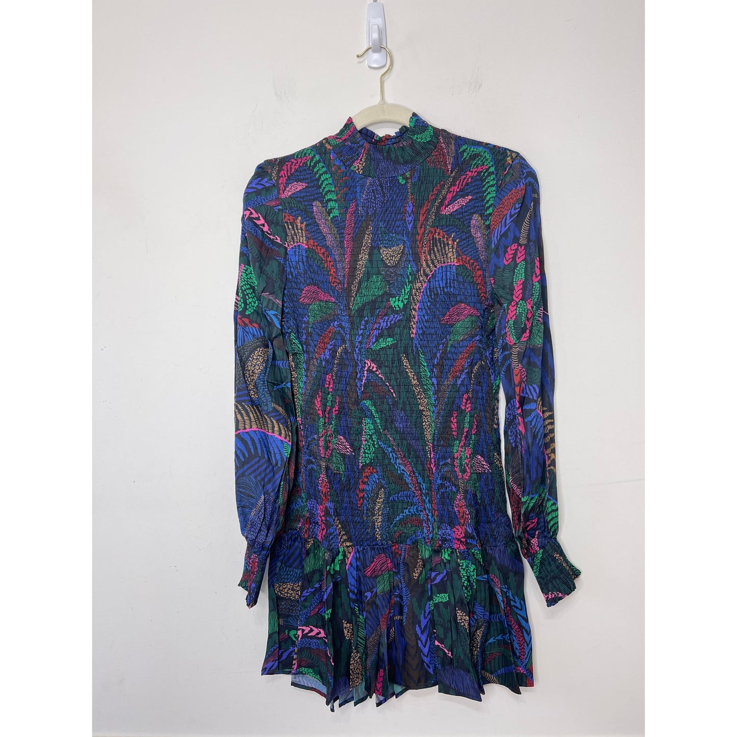 Farm Rio Amazonian Night Mini Dress Medium Multicolor Long Sleeve High Neck