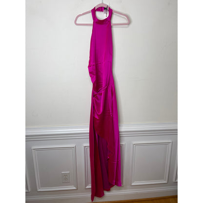 Retrofete Sabrina Dress Neon Pink Large Backless Satin Sleeveless Asymmetrical