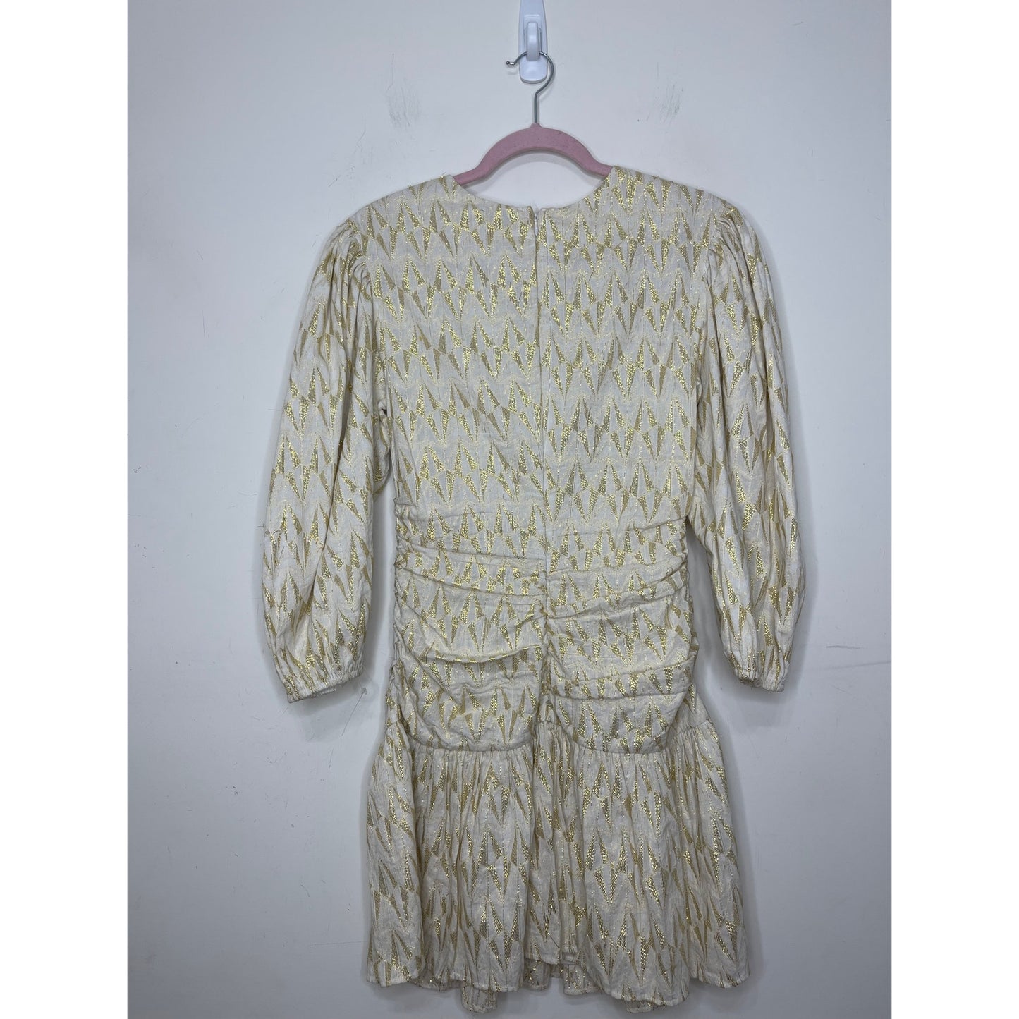 Rhode Donna Dress in Cream Metallic Size XS Mini Balloon Sleeve Lined Party