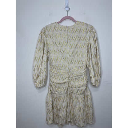 Rhode Donna Dress in Cream Metallic Size XS Mini Balloon Sleeve Lined Party
