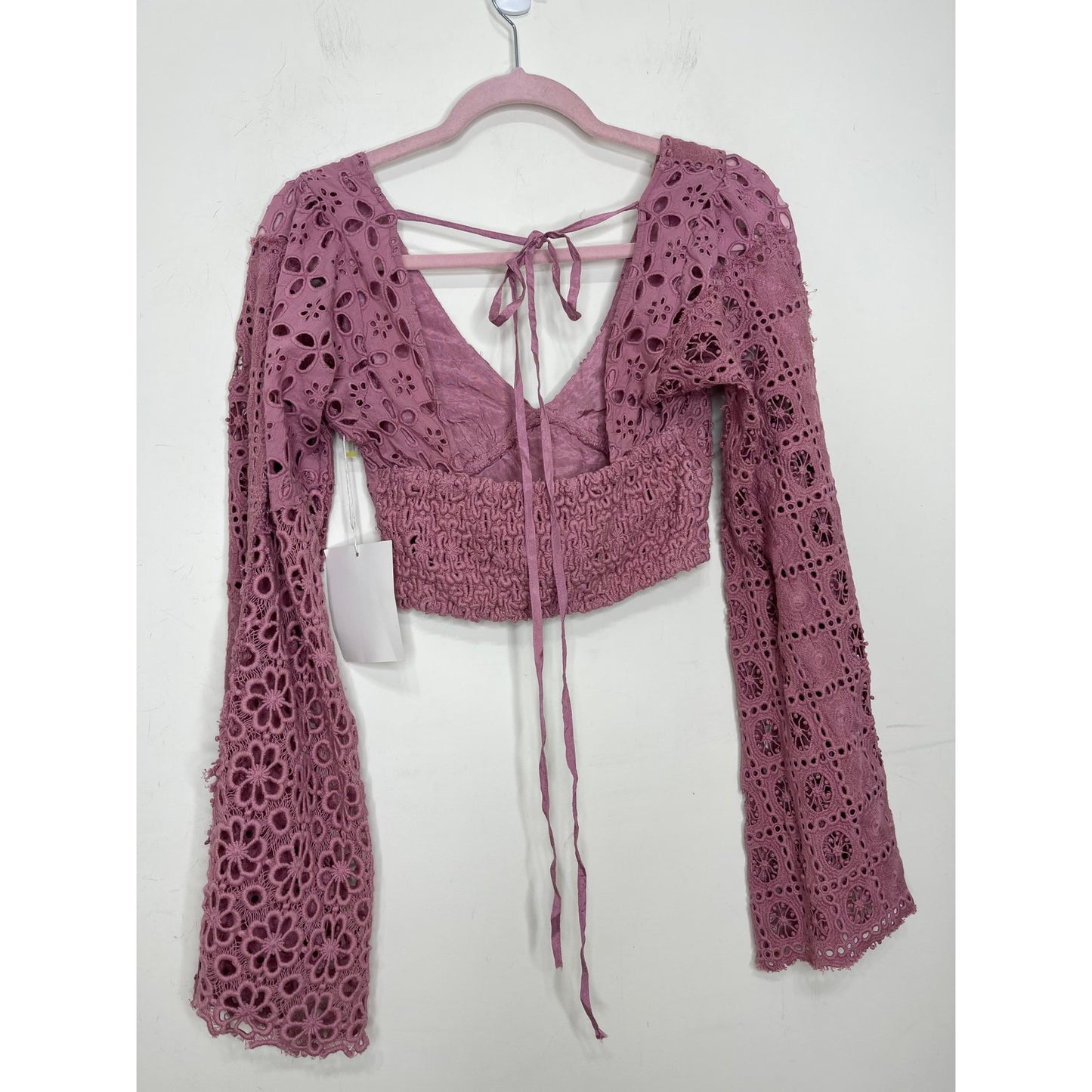 Free People Yesenia Set in Purple Small Eyelet Crochet Floral Pattern Cotton