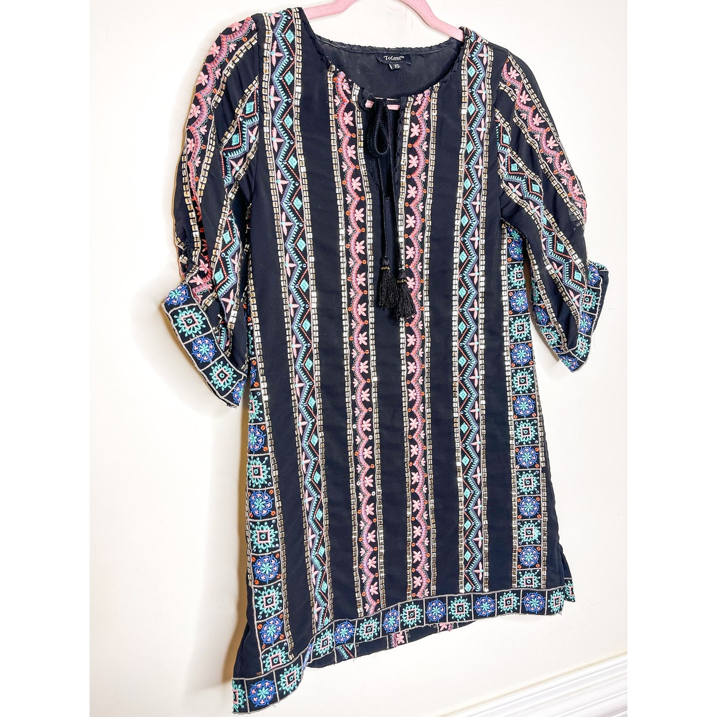 Tolani Kailani Hacienda Embroidered Tunic Dress Size XS