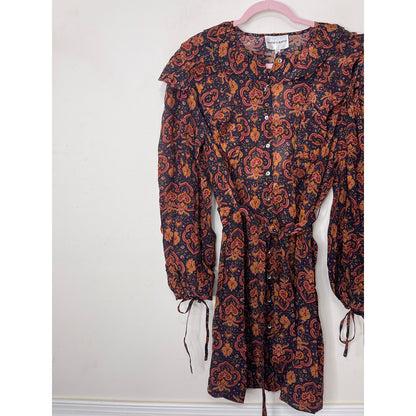 Antik Batik Mylo Printed Mini Dress Large/42 Paisley Long Sleeve Lined V-Neck