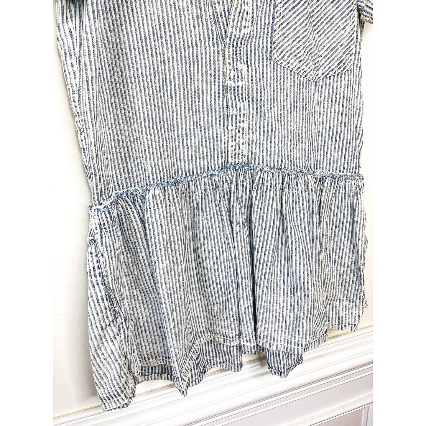 We the Free X Free People Denim Pinstripe Drop Waist Mini Dress Size Medium