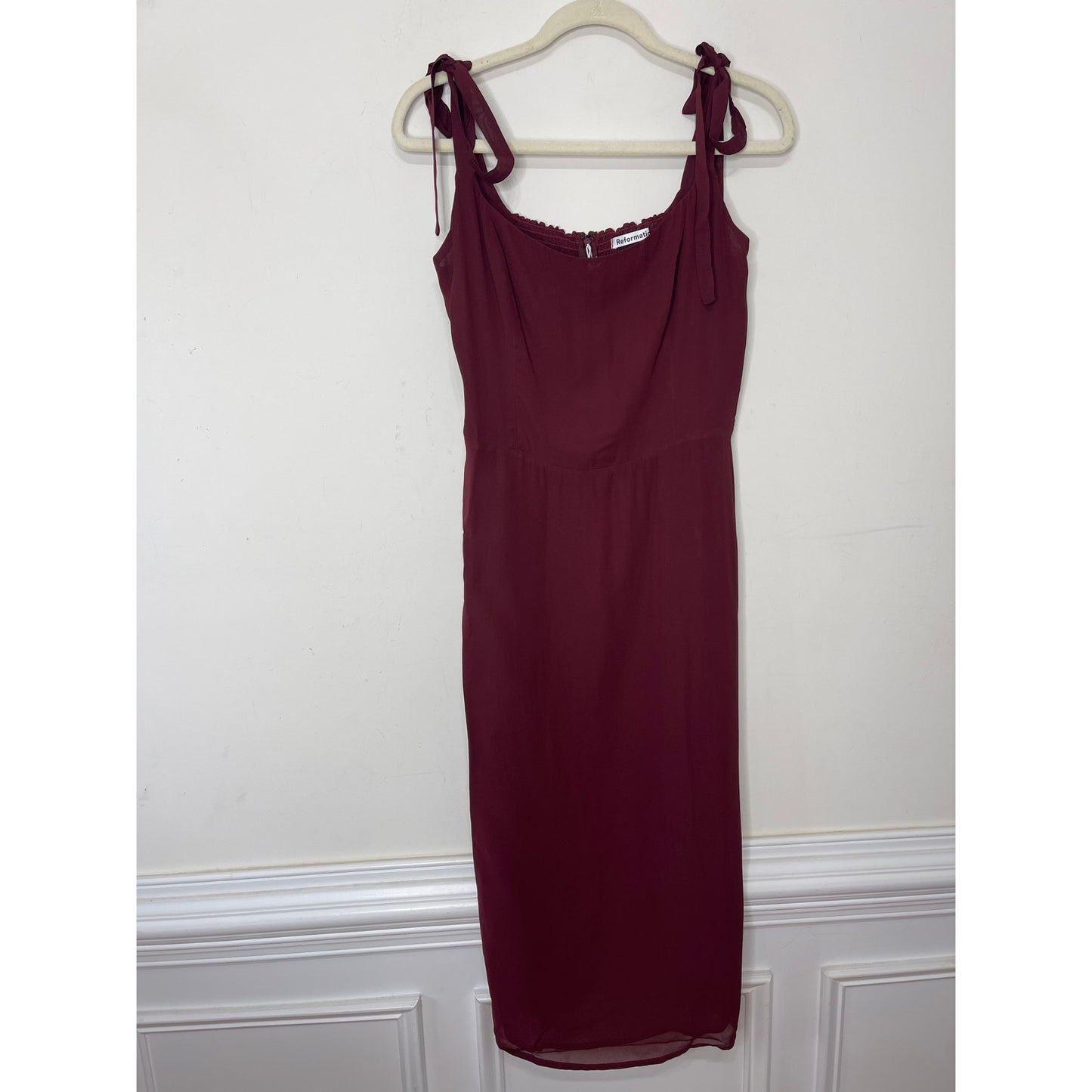 Reformation Besse Midi Dress in Plum Size 12 Sleeveless Lace Tie Lined Zip Back
