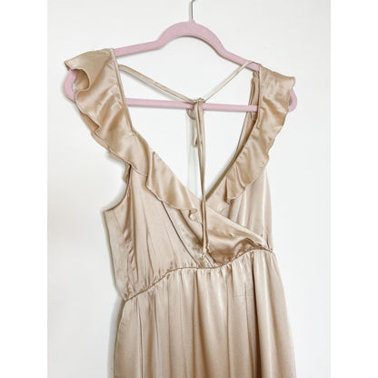 Show Me Your Mumu Samantha Ruffle Wrap Dress in Champagne Luxe Satin Size Large