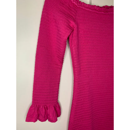 Caroline Constas Tilly Dress Pink Medium Pullover Off-Shoulder 3/4 Sleeve Ruffle
