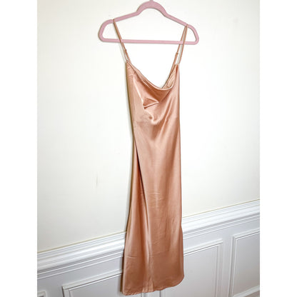 Show Me Your Mumu Verona Cowl Neck Midi Dress in Rose Gold Lux Satin Size XL
