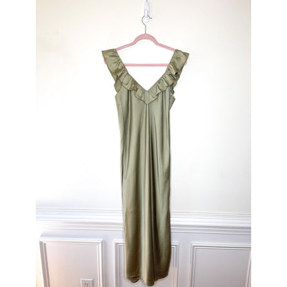 Show Me Your Mumu Serene Slip Dress in Moss Green Luxe Satin Size Medium