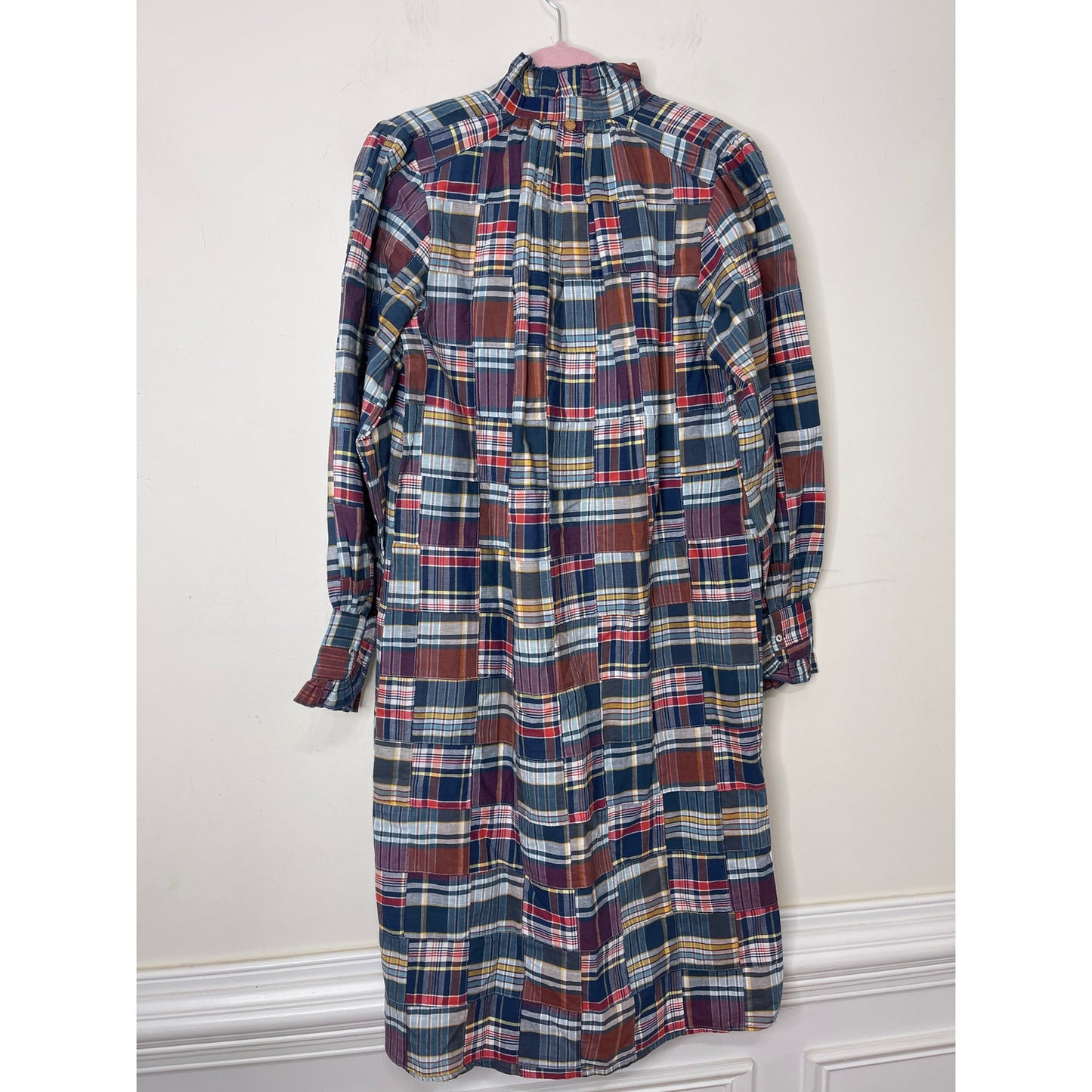 Antik Batik Jerro Dress in Blue Patchwork Checked Small/38 Long Sleeve Cotton