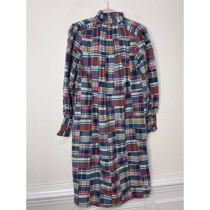 Antik Batik Jerro Dress in Blue Patchwork Checked Small/38 Long Sleeve Cotton