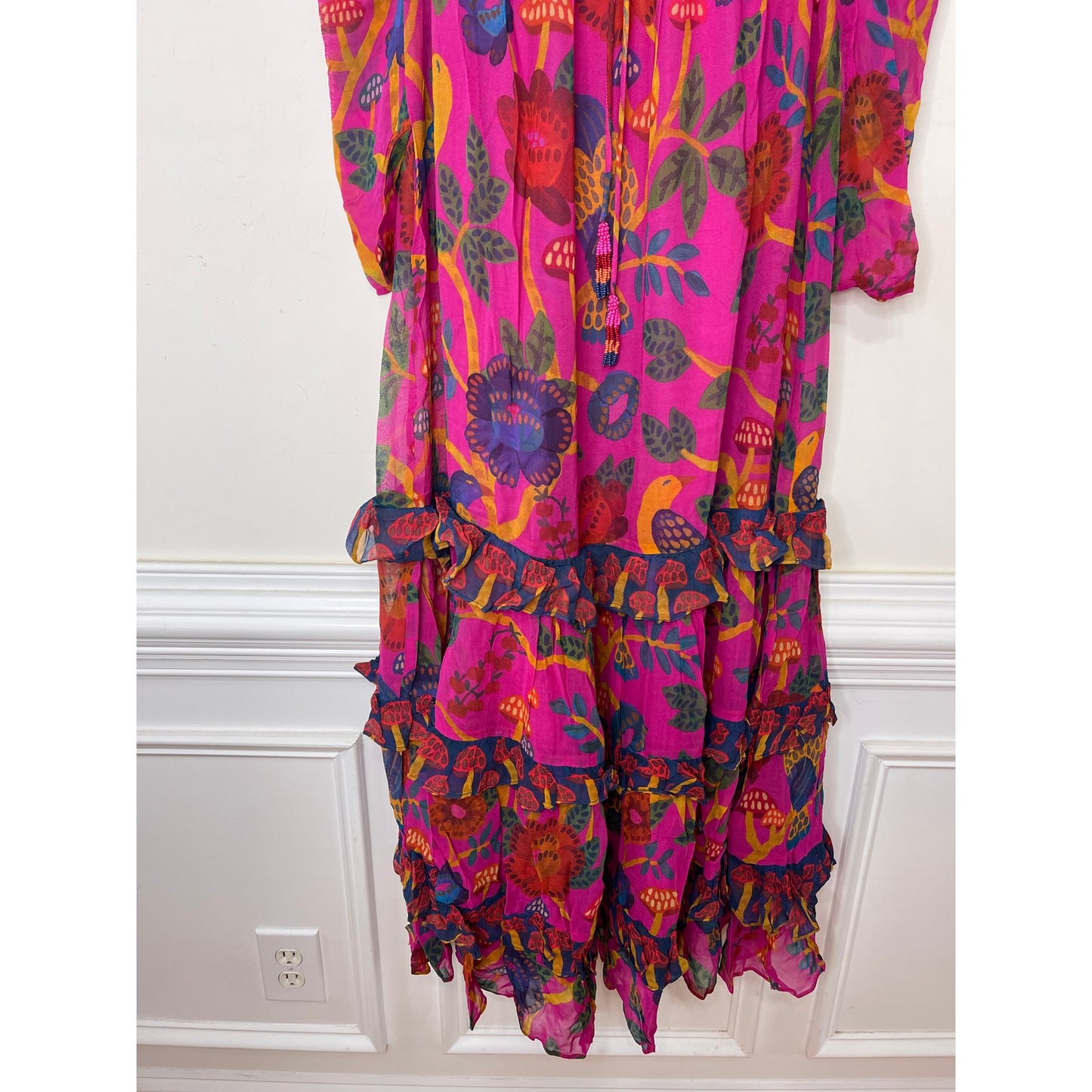 Farm Rio Sweet Forest Maxi Dress Pink Size XS Floral Long Sleeve Keyhole Lined