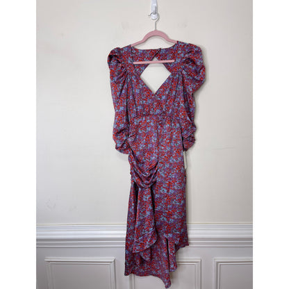 For Love & Lemons Charlie Midi Dress Size XS Blossom Puff Sleeve Asymmetrical