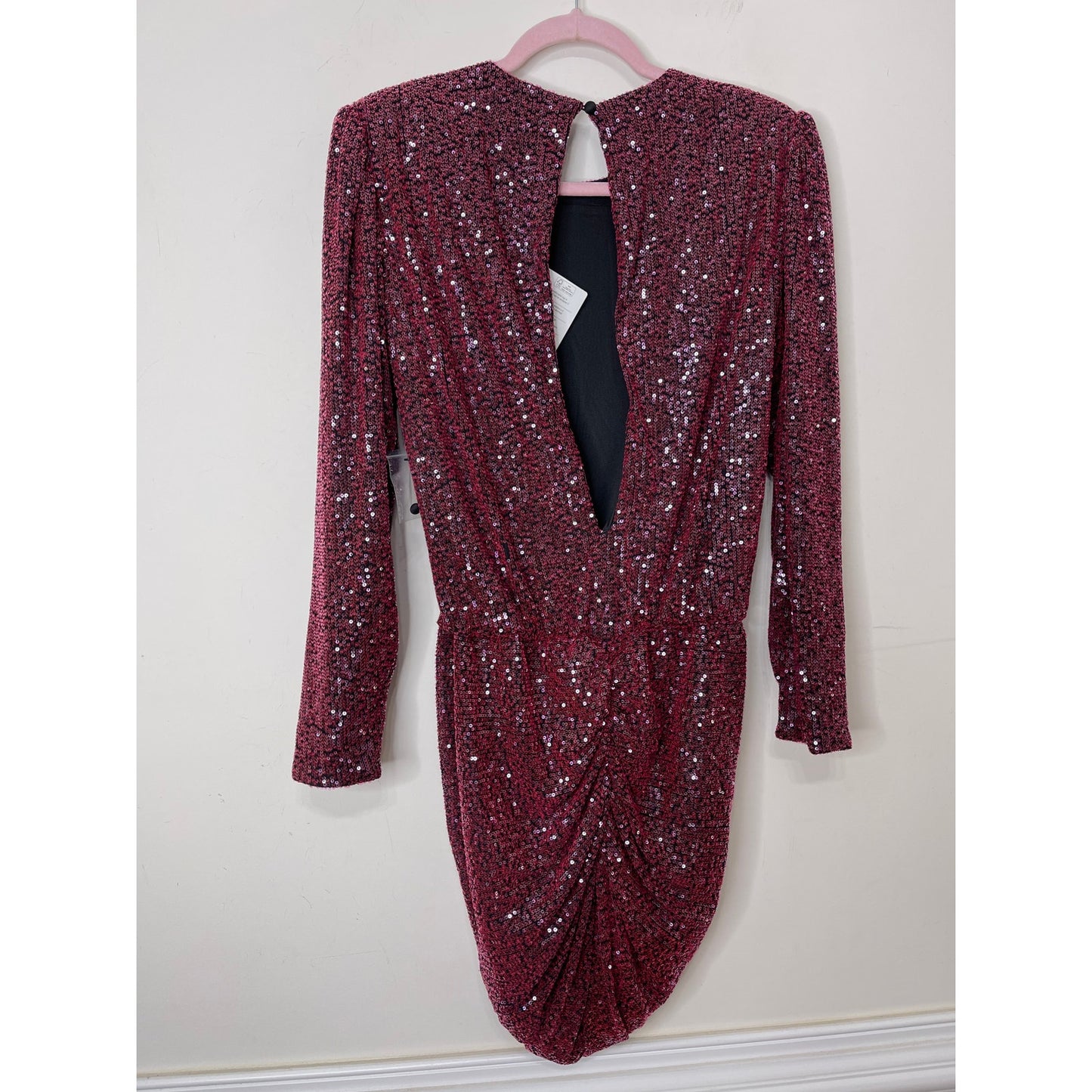 Retrofete Flynn Tulle Mini Dress in Plum Medium Sequin Embellished Long Sleeve